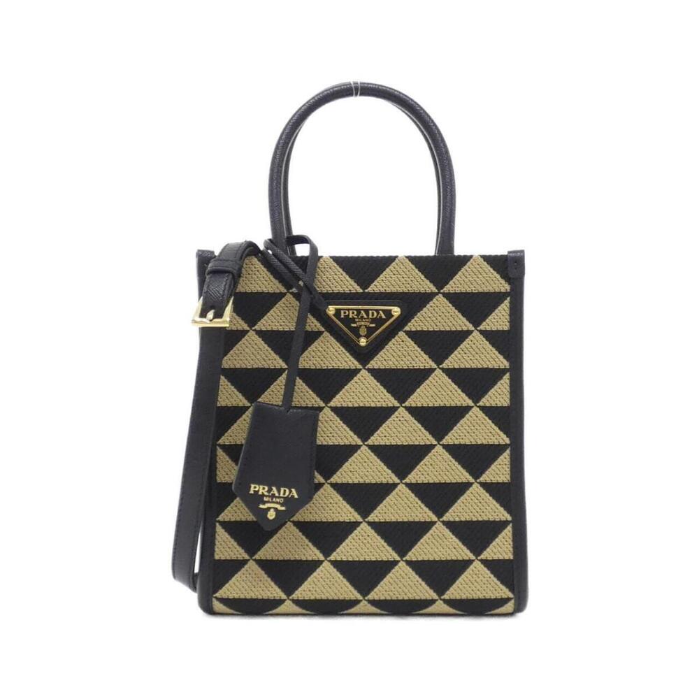 Prada Symbole Tote black beige embroidered jacquard saffiano leather